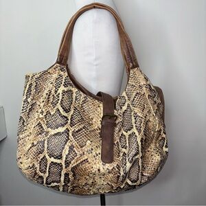 Langellotti Brown Snakeskin Leather Carry All Hobo Handbag Tote Italy